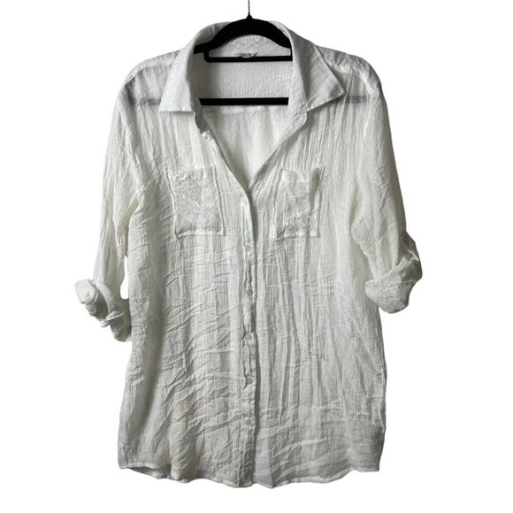 Forever 21 I love H81‎ button up white top women’s size large - Picture 1 of 7
